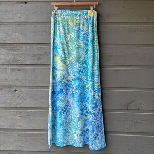 Santiki Tropical Batik Patchwork A-Line Maxi Skirt Size Medium Aqua Blue Green